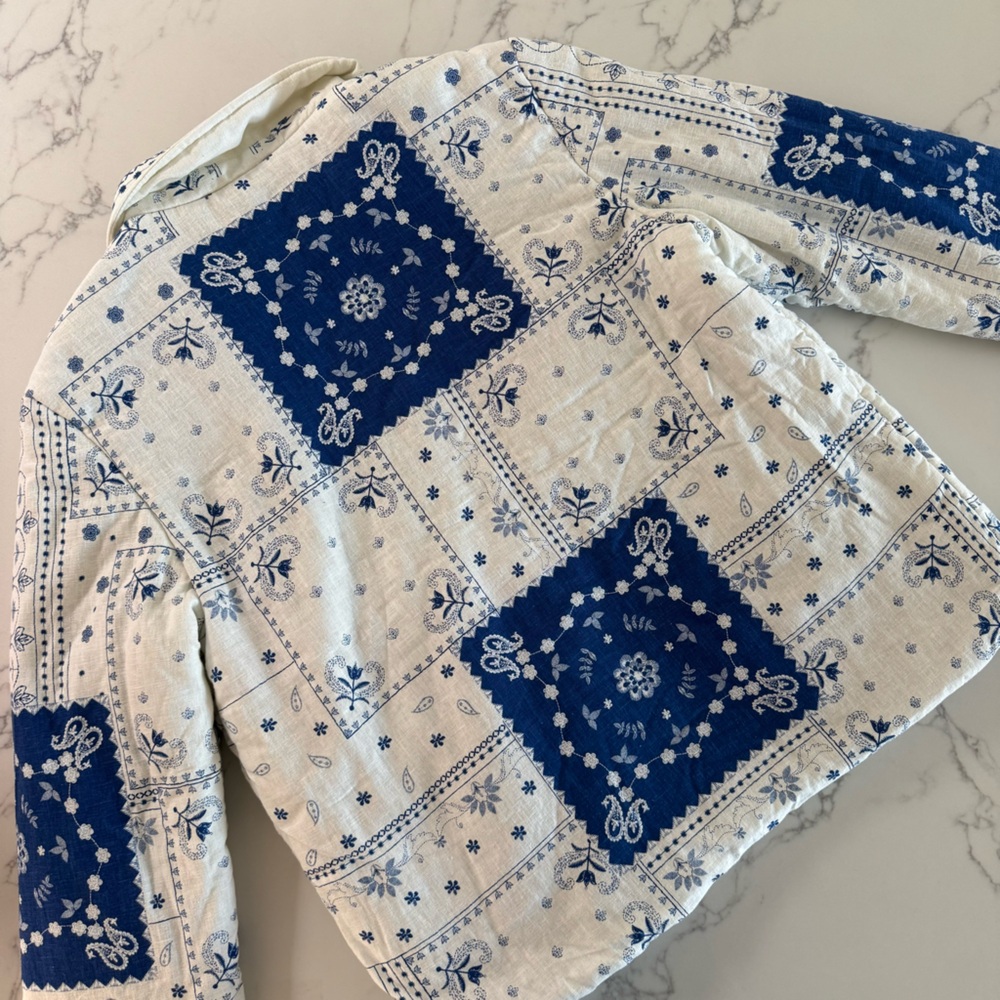 Caroline Constas Quilted Patchwork Print Linen Bl… - image 6